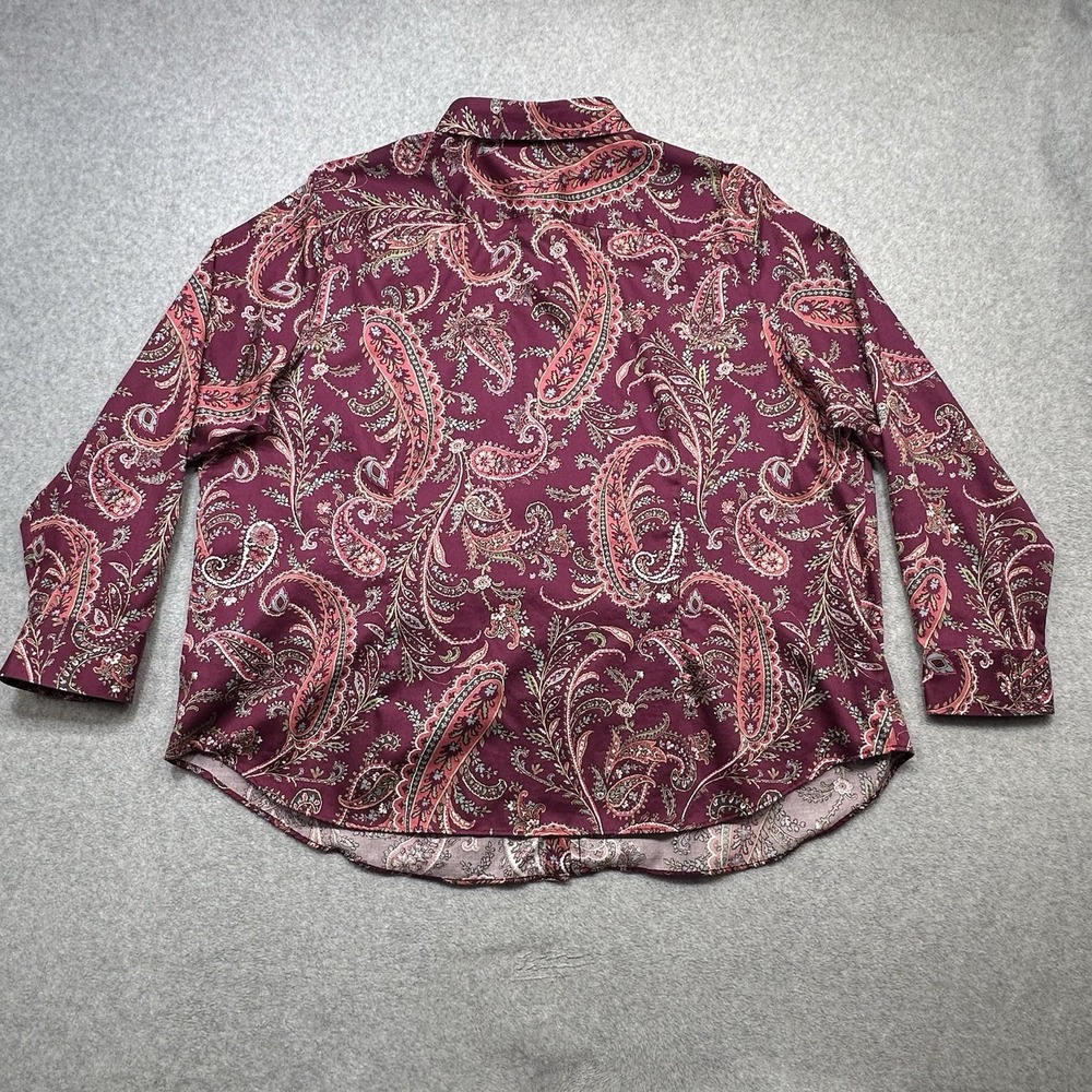Chaps No Iron Shirt Plus 2X Burgundy Paisley Print Button Down Long Sleeve - Picture 11 of 12